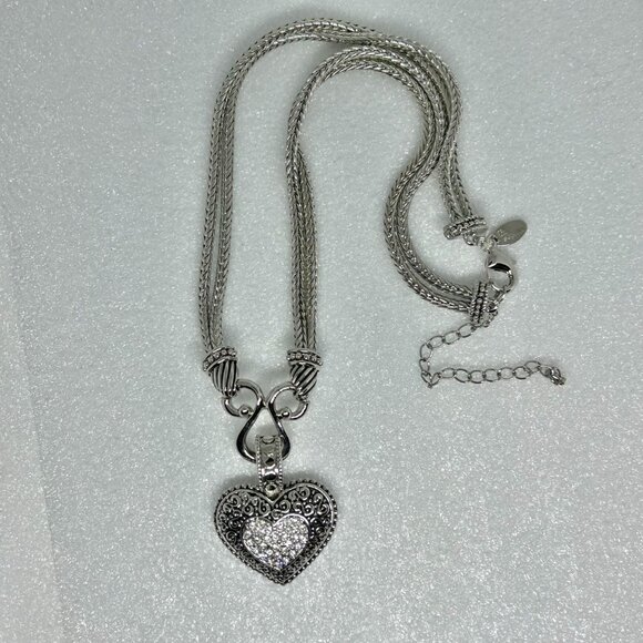 Lia Sophia Pave Rhinestone Heart Necklace 17" With 4" Extender Silver Tone Chain - Picture 3 of 6